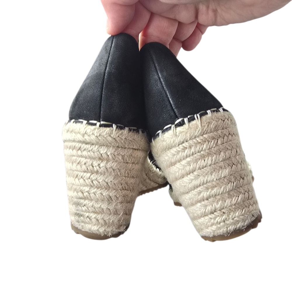 Eileen Fisher Black Yasmin Espadrille Wedge Sandals Size 8 - Picture 4 of 9